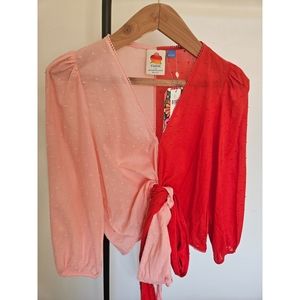 NWT Farm Rio for Anthropologie Colorblock Wrap Top